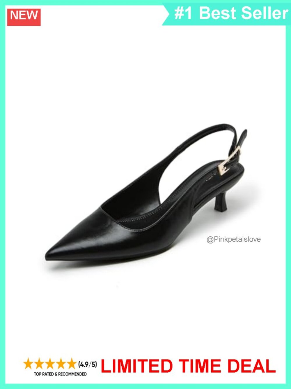 Faux Leather Kitten Heel Slingback Pumps Pointed Toe Office Heels